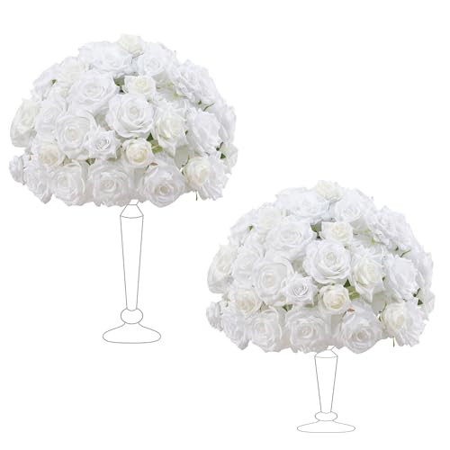 2pcs Large Artificial Flowers Centerpieces Decor for Tables Floral Arrangement Bouquet for Wedding Reception Aisle Ceremony Party Flowers Balls (Without Stand) (2pcs 15'' White) - color: 2pcs 15'' White