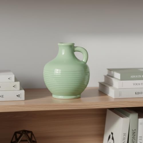 Sunddo Green Ceramic Vase 6 Inch - Small Modern Decorative Vase with 1 Handle for Home Decor, Boho Decor, Room, Bathroom, Living Room, Kitchen, Office - color: Light Green - 6, size: 6 Inch