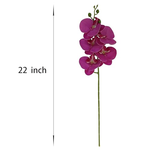 6 Pack Rose Red Orchid Artificial Flowers Real Touch, 23'' Artificial Faux Realistic Latex Orchid Stem Bouquets, Fake Phalaenopsis Flower for Wedding Home Arrangement Décor (6, Rose red) - color: Rose Red