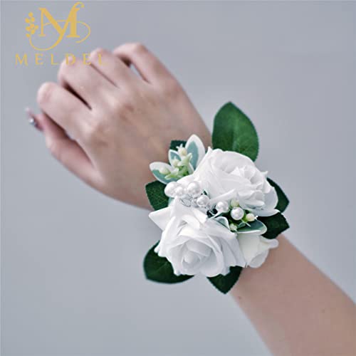 Ivory White Wrist Corsages 6Pcs Faux Rose for Wedding Prom | Artificial Corsage for Prom Wedding Anniversary Dinner Party Homecoming Formal Engagement Graduation for Bride Bridesmaid - color: 6 Pcs Wrist Corsages White#2