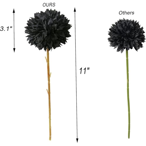 Tinsow Artificial Flowers Faux Ball Chrysanthemum Bouquet Flowers Bridal Wedding Bouquet for Home Garden Party Wedding Decoration (12, Black, Red, Orange) - color: Black, Red, Orange