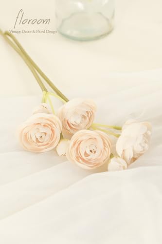 Floroom Ranunculus Artificial Flowers 18 Pcs Champagne Faux Silk Mini Ranunculus Bulk Fake Wedding Filler Flowers for DIY Cream Bouquets, Centerpieces, Bridal Shower Decorations & Arrangements - color: Cream