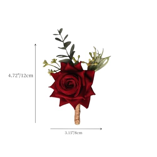 Wine Red Boutonniere for Wedding Party Homecoming Ceremony Anniversary Burgundy Artificial Flowers Boutonniere for Best Men Groom Groomsmen - color: Burgundy Boutonniere