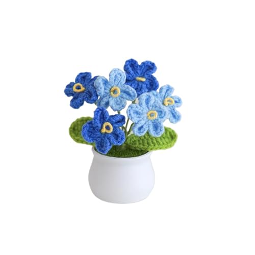 Artificial Crochet Flowers, Handmade Knit Floral Arrangements for Home Decor, Wedding Bouquet Centerpiece Gift for Mother’s Day, Birthday, Anniversary, Kitchen, Office Desk (Blue-A) - color: Blue-a