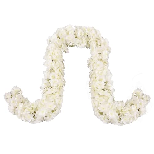 4 PCS Cherry Blossom Garland Artificial Silk Flower Vine Hanging Floral Decor for Wedding Arch Party Home Garden Wall Decoration (White) - size: 70in-4pcs-White