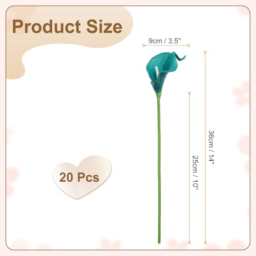 HARFINGTON 20pcs Artificial Calla Lily Fake Silk Flowers Bouquet Real Touch for Home Garden Wedding Party Decoration, Dark Cyan - color: Dark Cyan
