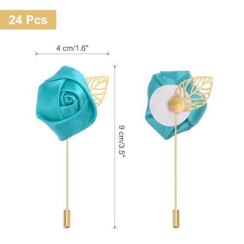 uxcell 24pcs Blue Rose Boutonnieres Flower Buttonholes Pocket Boutonnieres Pins for Wedding Ceremony Anniversary Prom Formal Dinner Party - color: Blue