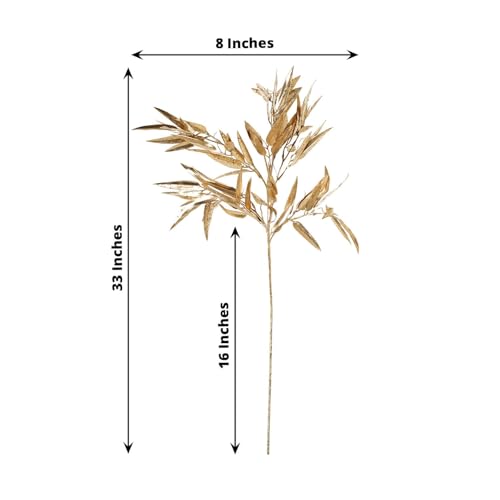 Efavormart 2 Pack 33 inch Shiny Metallic Gold Artificial Bamboo Leaf Branches, Faux Tropical Plant Stems for Zen-Luxe Decor and Event Floral Arrangements - color: Type14