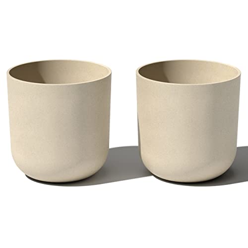 Veradek Round Lima Plastic Planter Pots for Indoor/Outdoor Garden Use, Sand Color, 5 Year Warranty - color: Sand, size: 15 inches - 2 Pack