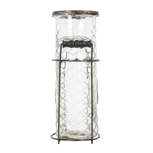 Creative Co-Op Glass vase in Metal Stand with Metal Frog Lid - size: Large