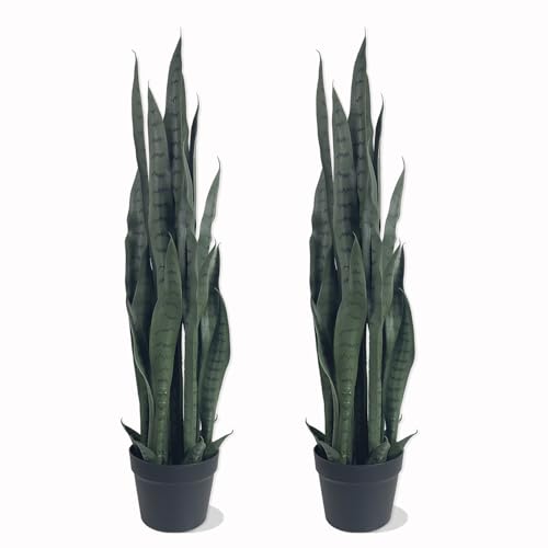 3FT-2PCS Artificial Snake Plant, 24 PVC Lifelike Leaves, 35in Faux Sansevieria for Indoor Home & Garden Decor, Potted Mother-in-Law's Tongue Plants, Green - color: Green