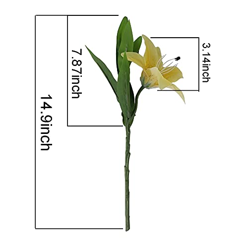 7 Pcs Artificial Lily Flowers Artificial Lilies Flowers for Home Wedding Bouquets Home Hotel Party Decor Graves Arrangement (Yellow,Light Pink) - color: Yellow,light Pink