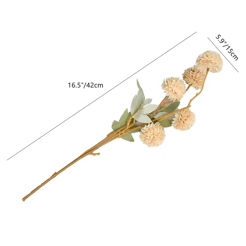 Mandy's 6 Stems Silk Beige Kiku Ball Flowers | Artificial Chrysanthemum Stems for Home Summer Décor Realistic Faux Floral Arrangement Minimalist Elegant Style - color: Beige