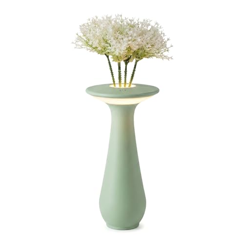 Rechargeable Cordless Flower Table Lamp | Vase Design, Small Night Light, For Restaurant Bedroom Dining Office, Gift For Mom Women - color: Green