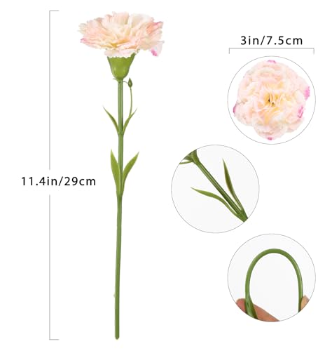 IPOPU Fake Carnations Light Pink Flowers Artificial 10PCS Carnations Flowers 11.4" Small Fake Flowers Silk Flowers with Stems of Baby Shower Decorations Table Decor Centerpieces (Light Pink) - color: Light Pink