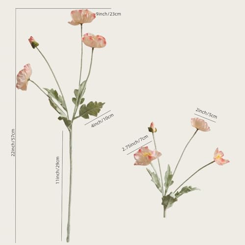 3 Pcs Poppy Flowers Artificial,Poppy Silk Flowers with Stems,Ranunculus Artificial Flowers,Faux Flower Stems for Wedding,Party,Outdoor Indoor Decor flower arrangements for table (Champagne Pink) - color: Champagne Pink