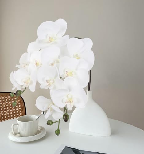 IPOPU Orchid Artificial Flowers 34.3" Real Touch Fake Latex Phalaenopsis Branches for Home Party Wedding Bridal Shower Decoration, 2pcs White - color: White