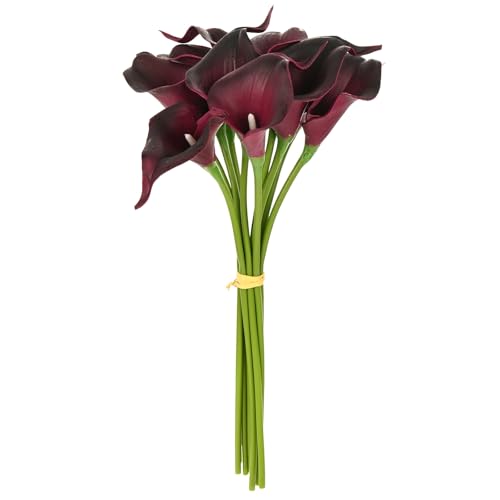 M METERXITY 10-Pack Black Purple Artificial Calla Lily Flowers,14 Inch Faux Calla Lily PU Bouquets Real Touch Faux Flowers for Home/Wedding/Christmas/Party - color: Black Purple