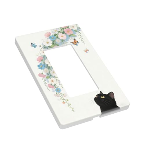 Decorative Art Light Switch Covers Black Cat Hanging Blooms 1 Gang Rocker Outlet Decorative Switch plate Faceplate GFCI Light Switch Covers for Home Decor - color: Black Cat Hanging Blooms, size: 1-Gang Rocker /5 x 3 IN