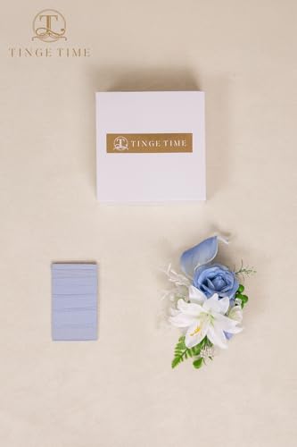 TINGE TIME Luxury Groom Boutonniere for Wedding, 1 PCS Pocket Boutonniere for Men, Artificial Corsage for Wedding, Prom, Homecoming, Anniversary, Graduation, Christmas Dinner (Provence Blue B) - color: Provence Blue B