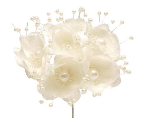 72 Artificial Silk Pearl Spray Craft Flower for Home Craft Decor DIY Wedding Bridal Veil Headband Dress Cake Topper Embellishment Scrapbook Favor Corsage Floral Bouquet Arrangement (Ivory) - color: Ivory
