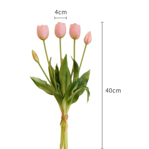 Fake Tulips Real Touch Artificial Flower Bouquet Faux Latex Tulips Flowers for Home Table Party Wedding Decoration 10 Pcs (Pink) - color: Pink
