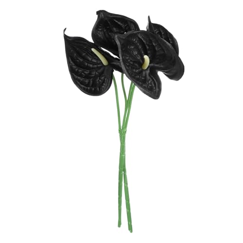 uxcell 4Pcs 11inch Artificial Anthurium Lily Flowers, Permanent Flower Bouquet for Home Arrangements Wedding Festival Decoration Crafts Store Decor Accessories, Black - color: Black