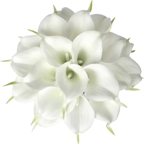 Floral Kingdom 20 Pack Artificial Calla Lily Flowers 14 Inch White - Real Touch Faux Flowers for Home Decor, Table Centerpieces, Entryway Consoles and Weddings - color: White