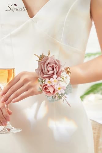 Serwalin 2 Pcs Wrist Corsage, 6-7 Inch Dusty Pink Corsage for Wedding, Bridesmaid Mother Grandmother, Artificial Flowers for Prom Ceremony Anniversary - color: Pink, size: Corsage-2pcs