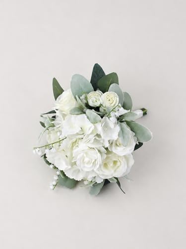 Rinlong White Green Bridesmaid Bouquet for Wedding, Prom, Homecoming | Silk Bridal Bouquet, Destination Friendly - color: 12-white Hydrangea