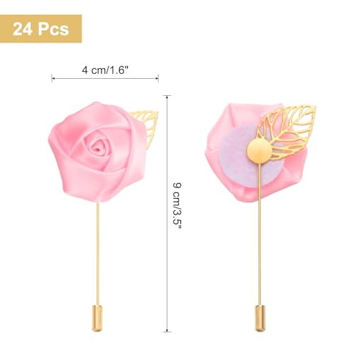 uxcell 24pcs Pink Rose Boutonnieres Flower Buttonholes Pocket Boutonnieres Pins for Wedding Ceremony Anniversary Prom Formal Dinner Party - color: Pink