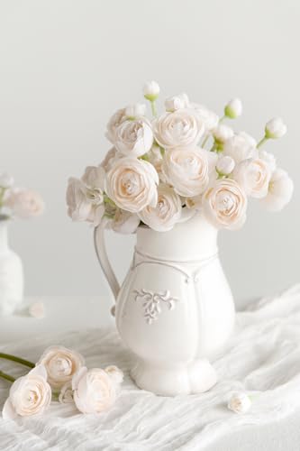 Ling's moment Ranunculus Artificial Flower, Faux Silk Mini Ranunculus Flowers for DIY Bouquet, Bulk Fake Wedding Filler Flowers for Centerpieces Arrangements Bridal Shower Decorations, Cream - color: Wht-cream