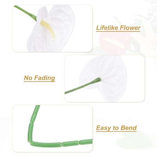 PATIKIL 13" Artificial Anthurium Lily Flowers, 10 Pack Permanent Flower Floral Arrangements Bouquet for Home Decor Bridal Wedding Festival Party, White - color: White