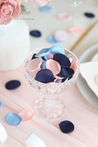 Floroom 300pcs Rose Petals Navy Blue Blush Faux Silk Flower Petals for Wedding Flower Girl Basket Aisle Scatter Dinner Table Centerpieces Party Confetti Bridal Shower Romantic Night Decoration - color: Nautical Elegance, size: 300pcs