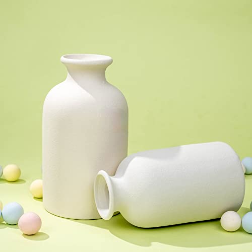 White Ceramic vases Home Decor 2pcs Small vase Set Boho vase Modern Farmhouse Decor (White) - color: White