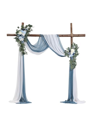 VEVOR Artificial Wedding Arch Flowers Kit, Blue Wedding Arch Flowers with Drapes Kit -2 Pcs Floral Arrangement, 2 Pcs Sheer Drapes, for Ceremony Bouquets Reception Backdrop Decoration（No Include Wood - color: Dusty Blue, size: 4 Pcs
