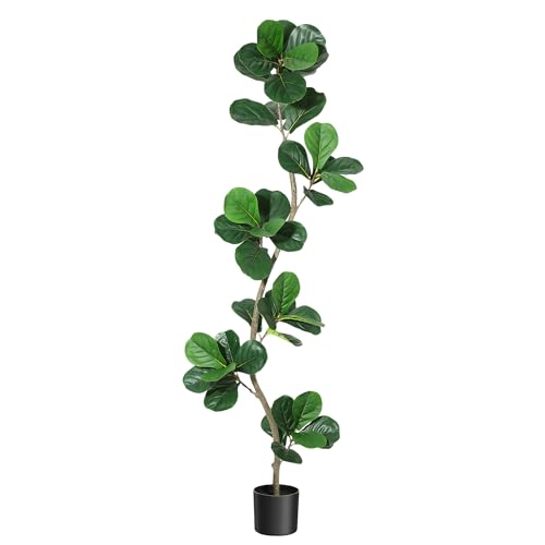 IDEALHOUSE 6ft Lifelike Artificial Fiddle Leaf Fig Tree, Fake Ficus Lyrata Tree with Sturdy Cement Base, Indoor Outdoor Decor for Home Office Living Room, Ideal Housewarming Gift - size: 6ft