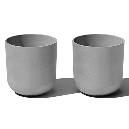 Veradek Round Lima Plastic Planter Pots for Indoor/Outdoor Garden Use, Gray, Suitable for Small to Large Succulent Plants, Flowers, Modern Interior Plants - color: Gray, size: 10 inches - 2 Pack