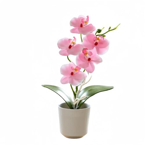 10.2" Orchids Artificial Flowers Fake Orchid Plant Potted Butterfly Orchid Silk Flowers Decor for Home Living Room Bathroom Wedding Office Decoration (Pink) - color: Pink