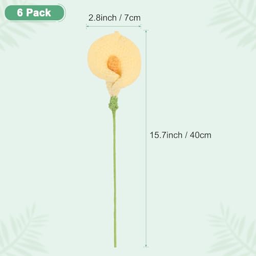 M METERXITY 6-Pack Crochet Flowers, Knitted Artificial Wool Calla Lily for Mother's Day/Wedding/Birthday/DIY Decor, Handmade Knitted Flowers [Yellow] - color: Yellow