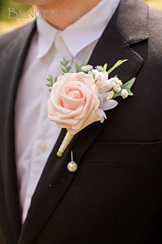 Blush Boutonniere for Men, Pink Prom boutonnieres,Set of 6,Groom and Groomsmen Boutonniere for Wedding Ceremony Anniversary, Formal Dinner Party and Grad Night - color: Blush, size: set of 6