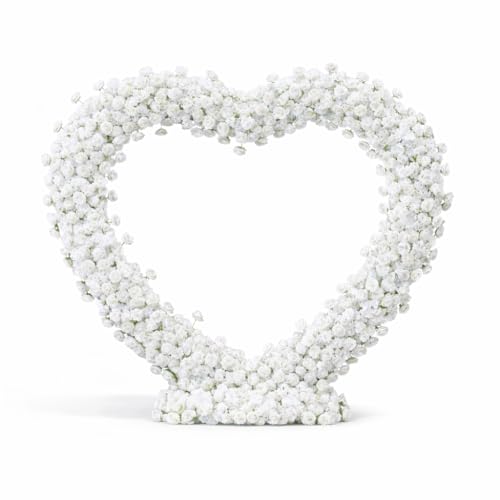 Heart-Shaped Rose Flower Arrangement - Floral Decor for Wedding Arch, Proposal, Party & Event Backdrops, Indoor Outdoor Use (White with Shelf) - color: White With Shelf