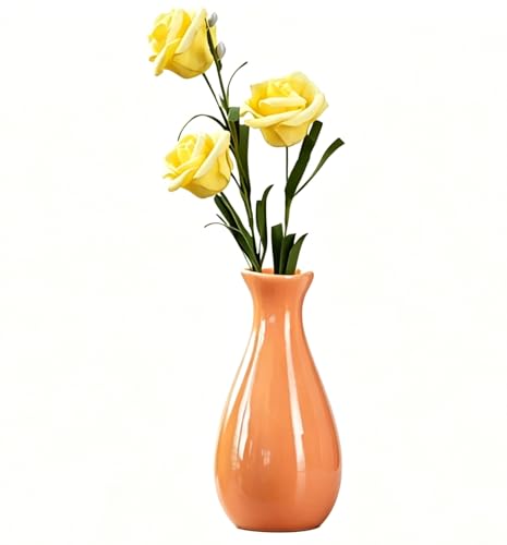 Small Ceramic Bud Vase Flower Single Stem Vase Mini Decorative Floral Holder Home Decorative Floral Centerpiece for Home Decor Centerpiece Wedding Party Table Vase (Orange) - color: Orange