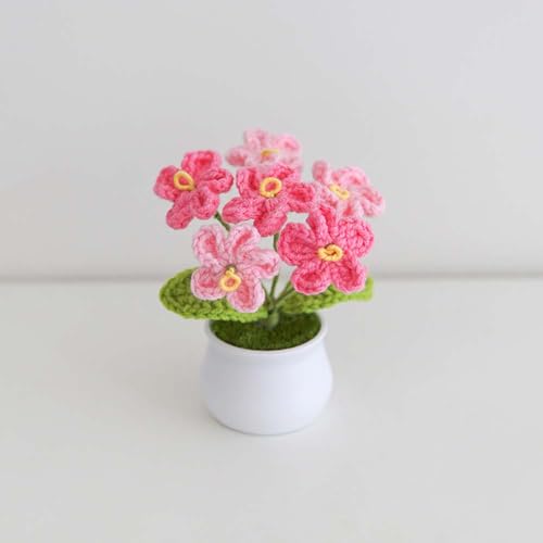 Blync Knitting Crochet Flowers Potted Plants, Fake Forget Me Not Flowers for Friends, Family and Lover, Artificial Handmade Flowers for Valentines Birthday Wedding Gift and Home Decor (Gpink) - color: Gpink