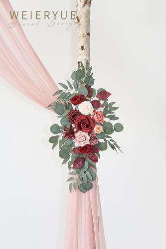 Artificial Wedding Arch Flowers Kit(Pack of 3),2Pcs Artificial Flower Arch Decor,1Pcs Sheer Drape for Wedding Ceremony Arbor for WeddingCeremony (Cream red) - color: Cream Red