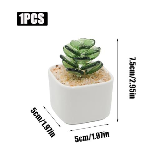 Green Glass Succulent Planter 3 Inch Potted Faux Succulent for Desk Decor Home Aesthetics - color: Green Succulent