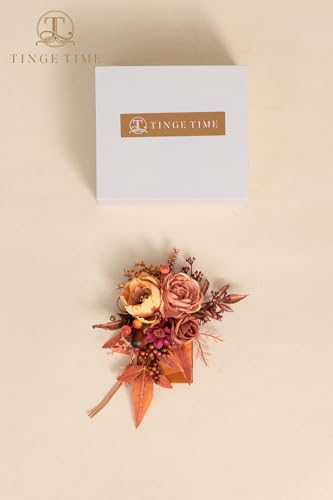 TINGE TIME Luxury Groom Boutonniere for Wedding, 1 PCS Pocket Boutonniere for Men Wedding, Artificial Corsage for Prom Formal Dinners Homecomings Anniversaries Ceremonies (Maple Red) - color: Maple Red