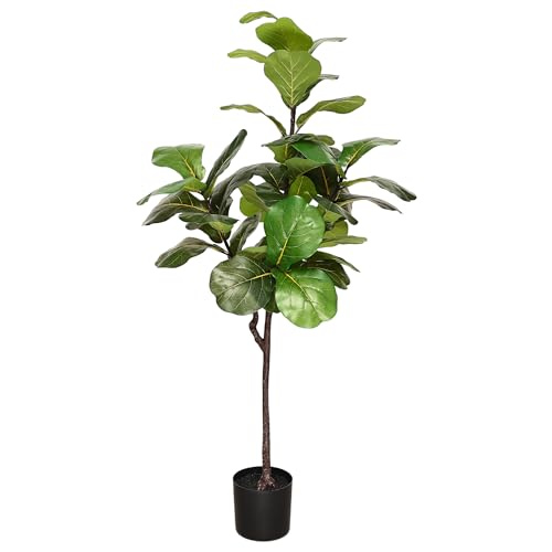 Artificial Fiddle Leaf Fig Tree: 5FT Faux Ficus Lyrata Tree Artificial Plant Indoor Outdoor Tall with Realistic Long Lasting Color Leaves in Pot - Low Maintenance Fake Fig Tree for Home Office Decor - color: Ficus Tree, size: 5ft
