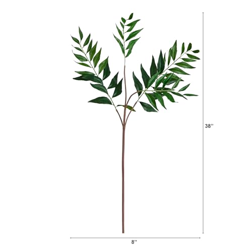 Nearly Natural 38-in Artificial Palmate Fern Stems, Set of 3 Long Stem Artificial Ferns for Home or Office Décor, Faux Palmate Ferns for DIY Decoration