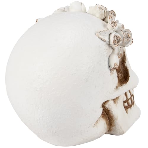Primitives by Kathy Floral Skull Figurine - Romantic Halloween Resin Skull with Floral Crown and Metallic Bronze Accents